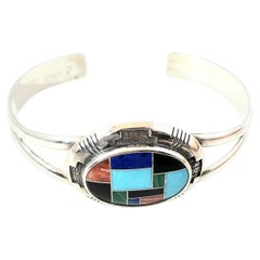 Carolyn Pollack Relios Sterling Silver Multistone Inlay Cuff Bracelet