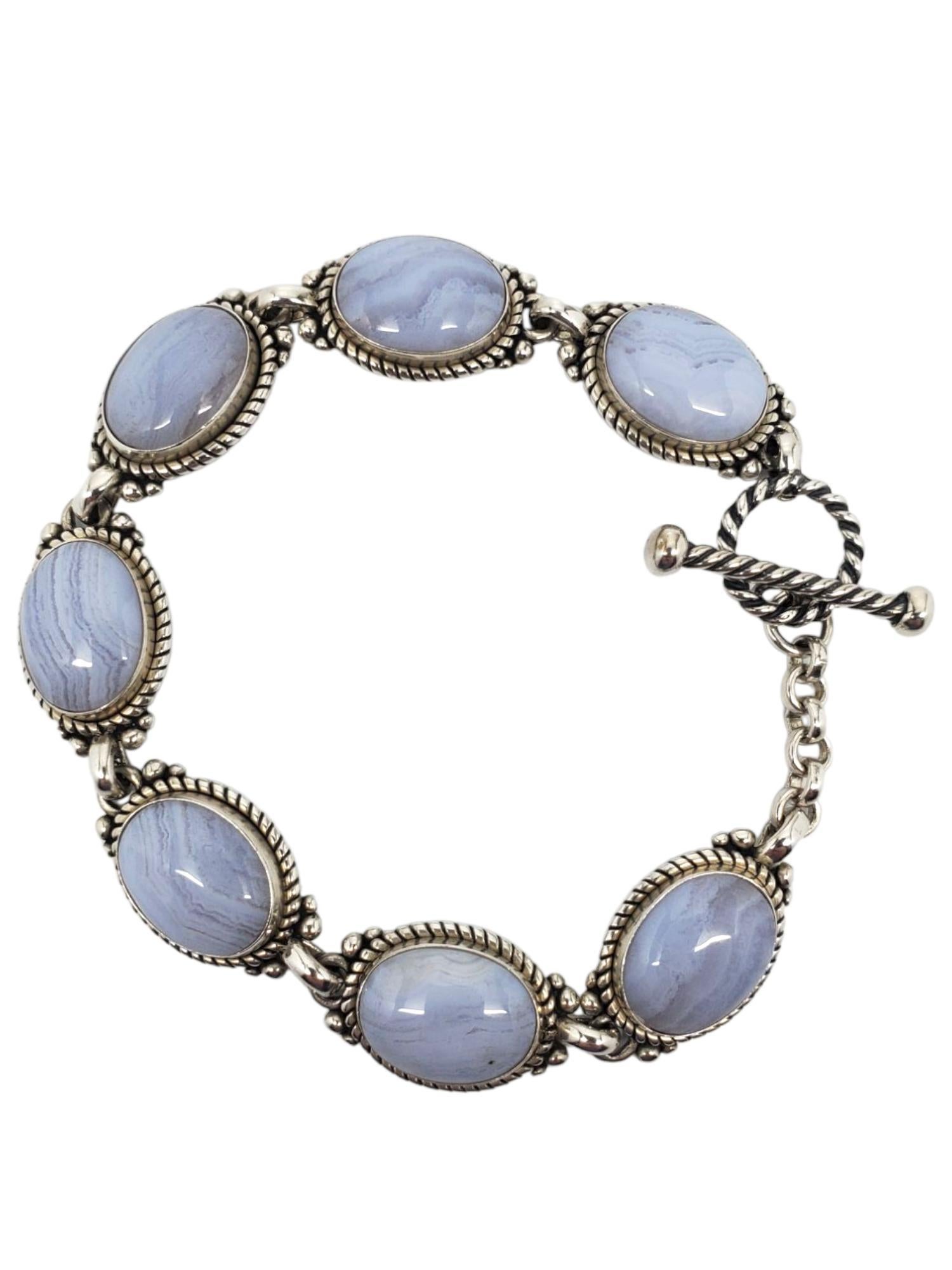 Taille cabochon Carolyn Pollack Sterling Blue Lace Agate Purity Promise Toggle Bracelet #21533 en vente