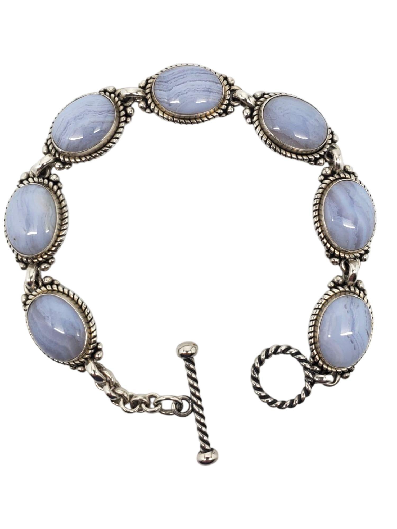 Carolyn Pollack Sterling Blue Lace Agate Purity Promise Toggle Bracelet #21533 Bon état - En vente à Washington Depot, CT