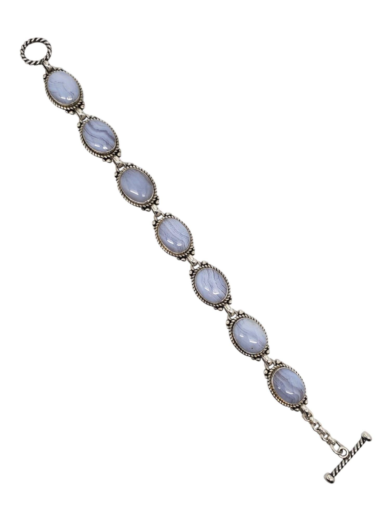 Carolyn Pollack Sterling Blue Lace Agate Purity Promise Toggle Bracelet #21533 Pour femmes en vente