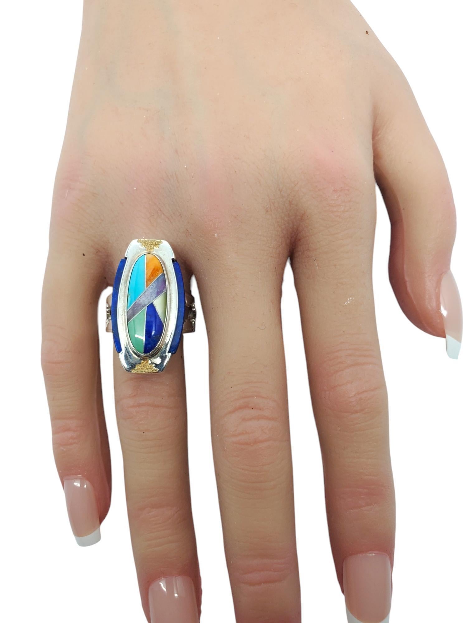 Carolyn Pollack Sterling Silver & 14K Inlay Multi Gemstone Ring Size 8 #20221 2