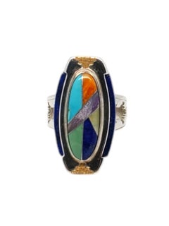 Carolyn Pollack Anillo de plata de ley y 14 quilates con incrustaciones de varias gemas Talla 8 #20221