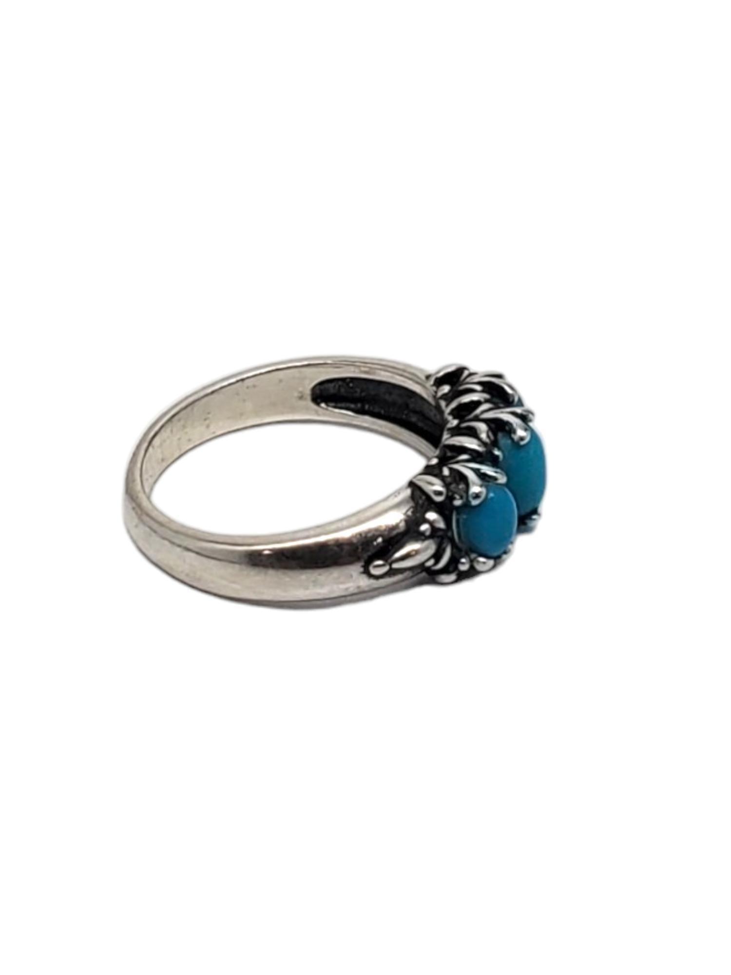 Taglio ovale Carolyn Pollack Anello in argento sterling e 3 pietre di turchese misura 7,25 #17113 in vendita