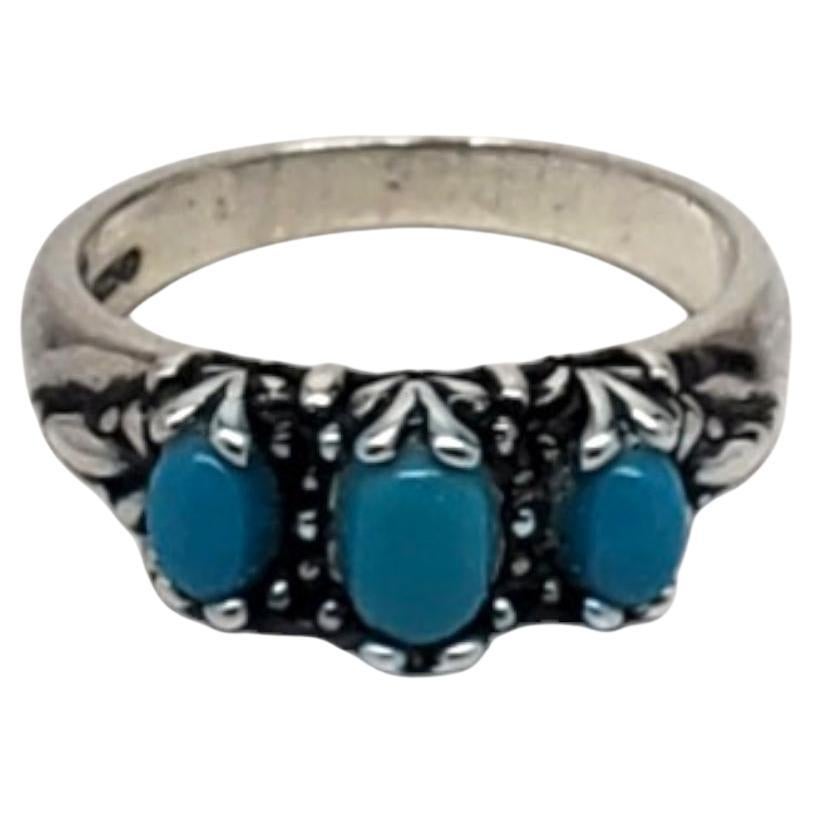 Carolyn Pollack Sterling Silver and 3 Stone Turquoise Ring Size 7.25 #17113