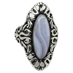 Carolyn Pollack Sterlingsilber und blauer Spitzen-Achat-Ring Größe 10,25 #17088