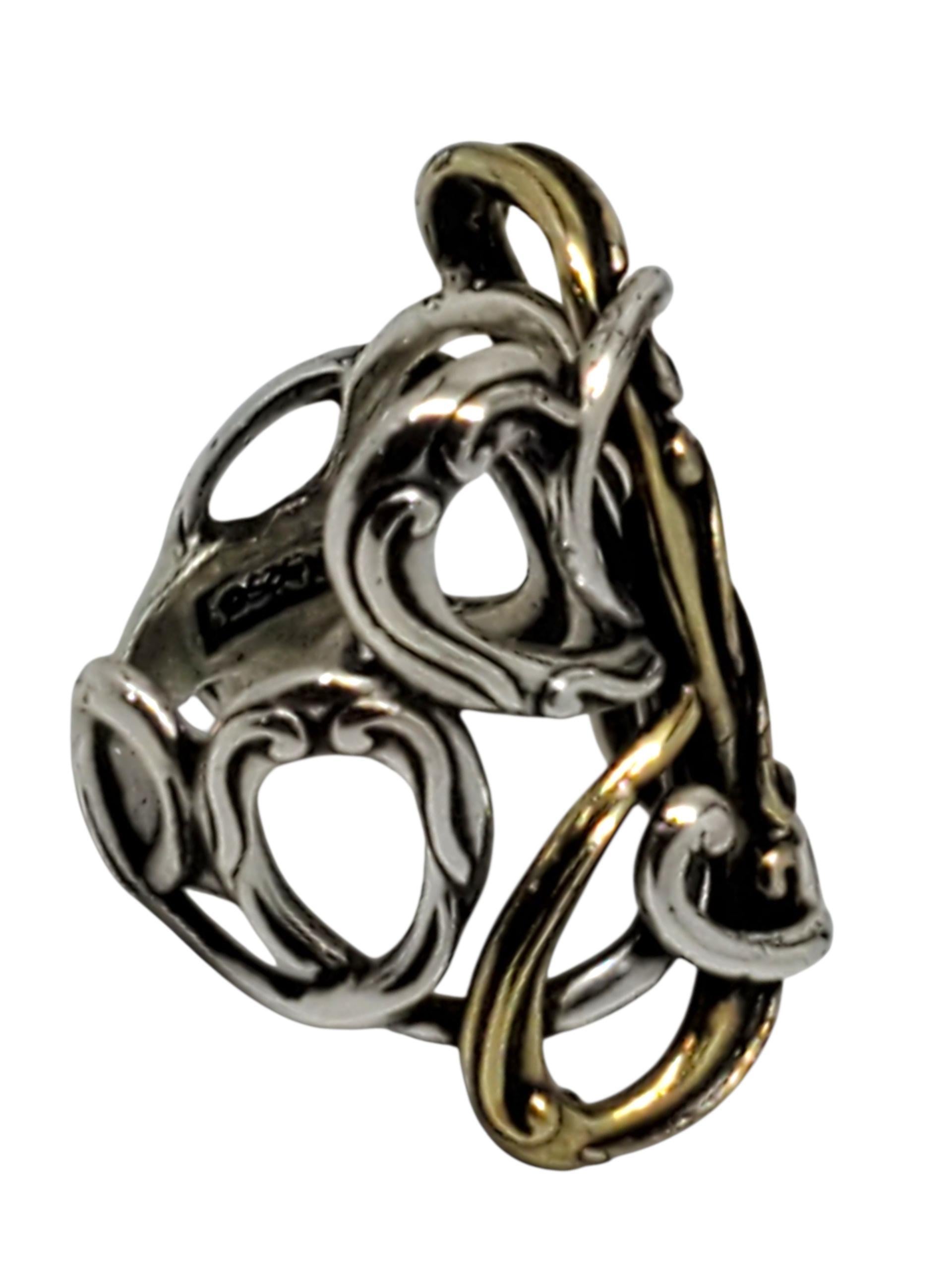 Carolyn Pollack - Anello a volute in argento e ottone misura 6 #23605 In condizioni buone in vendita a Washington Depot, CT