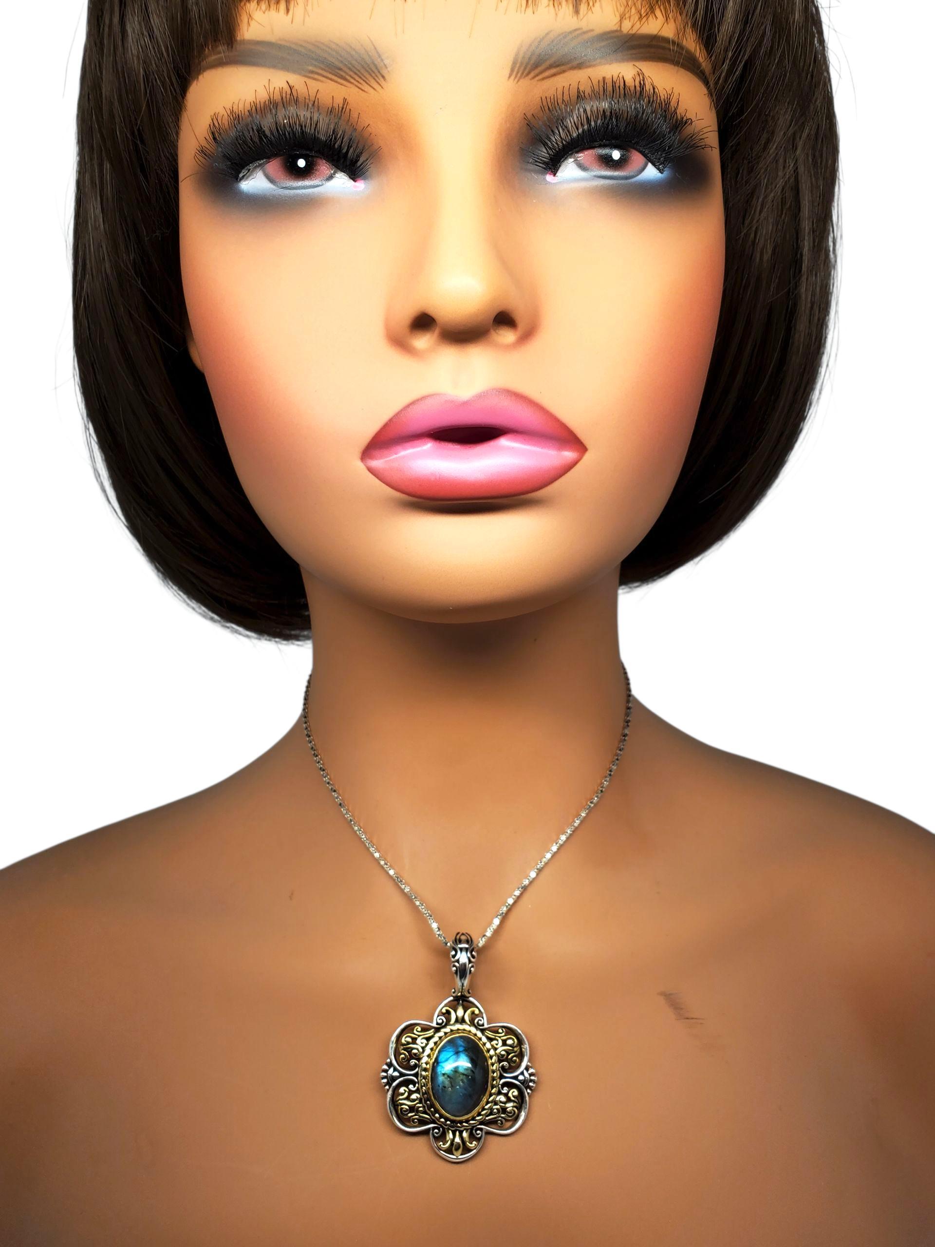 Ciondolo in argento e ottone con labradorite di Carolyn Pollack #23655 in vendita 3