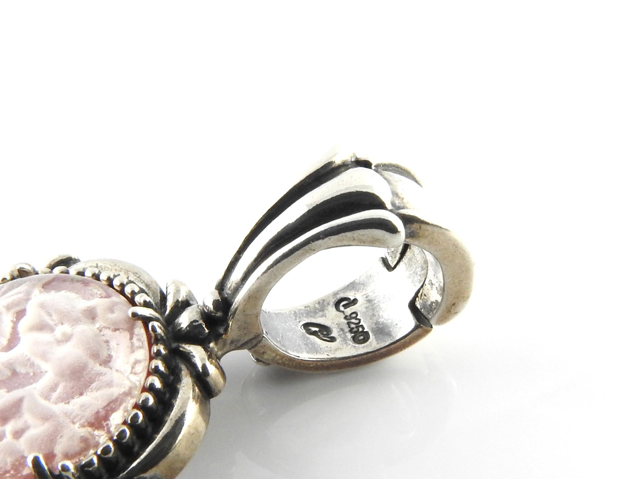 Carolyn Pollack Sterling Silver Carved Pink Quartz and Rhodonite Enhancer In Good Condition In Washington Depot, CT
