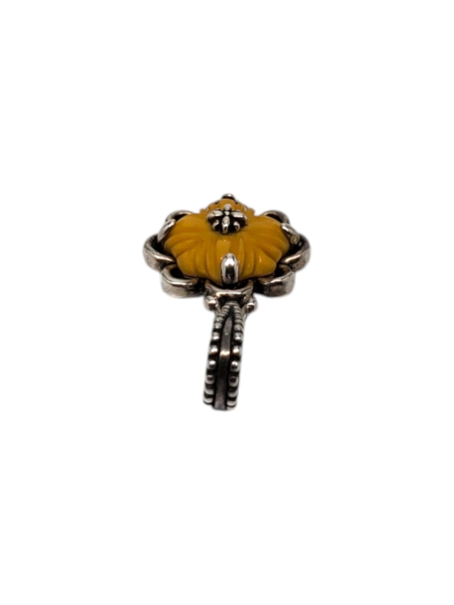 Carolyn Pollack Pendentif breloque à fleur jaune sculpté en argent sterling n° 19588 Bon état - En vente à Washington Depot, CT