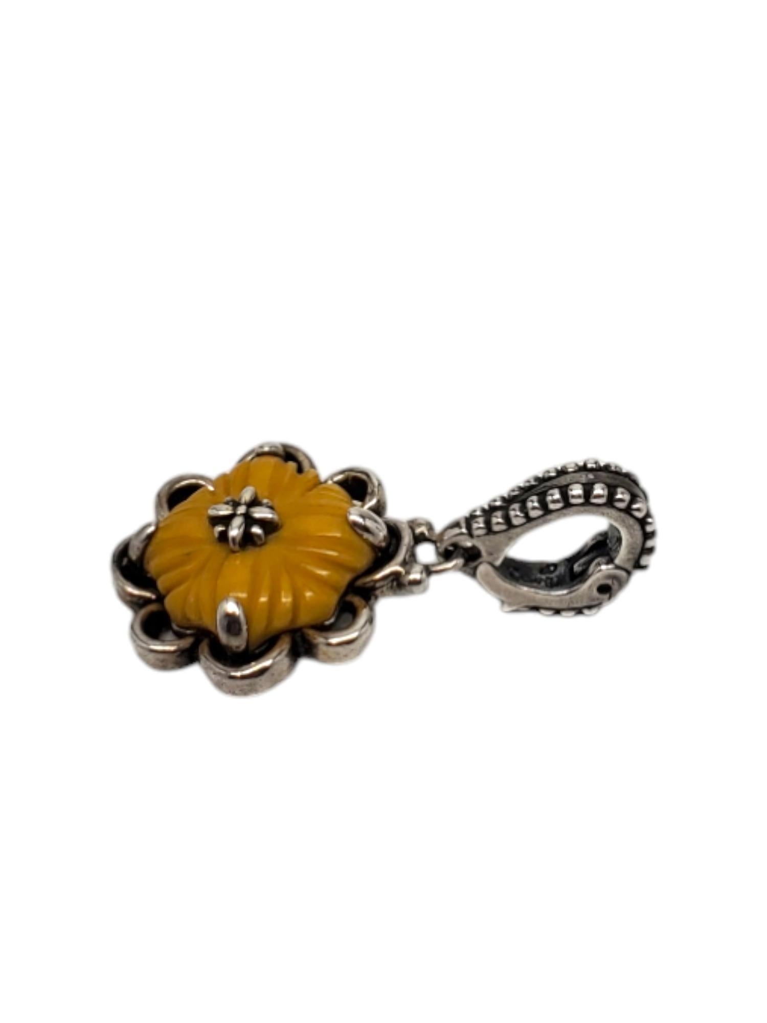 Carolyn Pollack Pendentif breloque à fleur jaune sculpté en argent sterling n° 19588 Pour femmes en vente