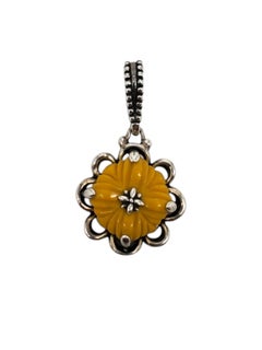 Carolyn Pollack Sterling Silver Carved Yellow Flower Charm Pendant # 19588