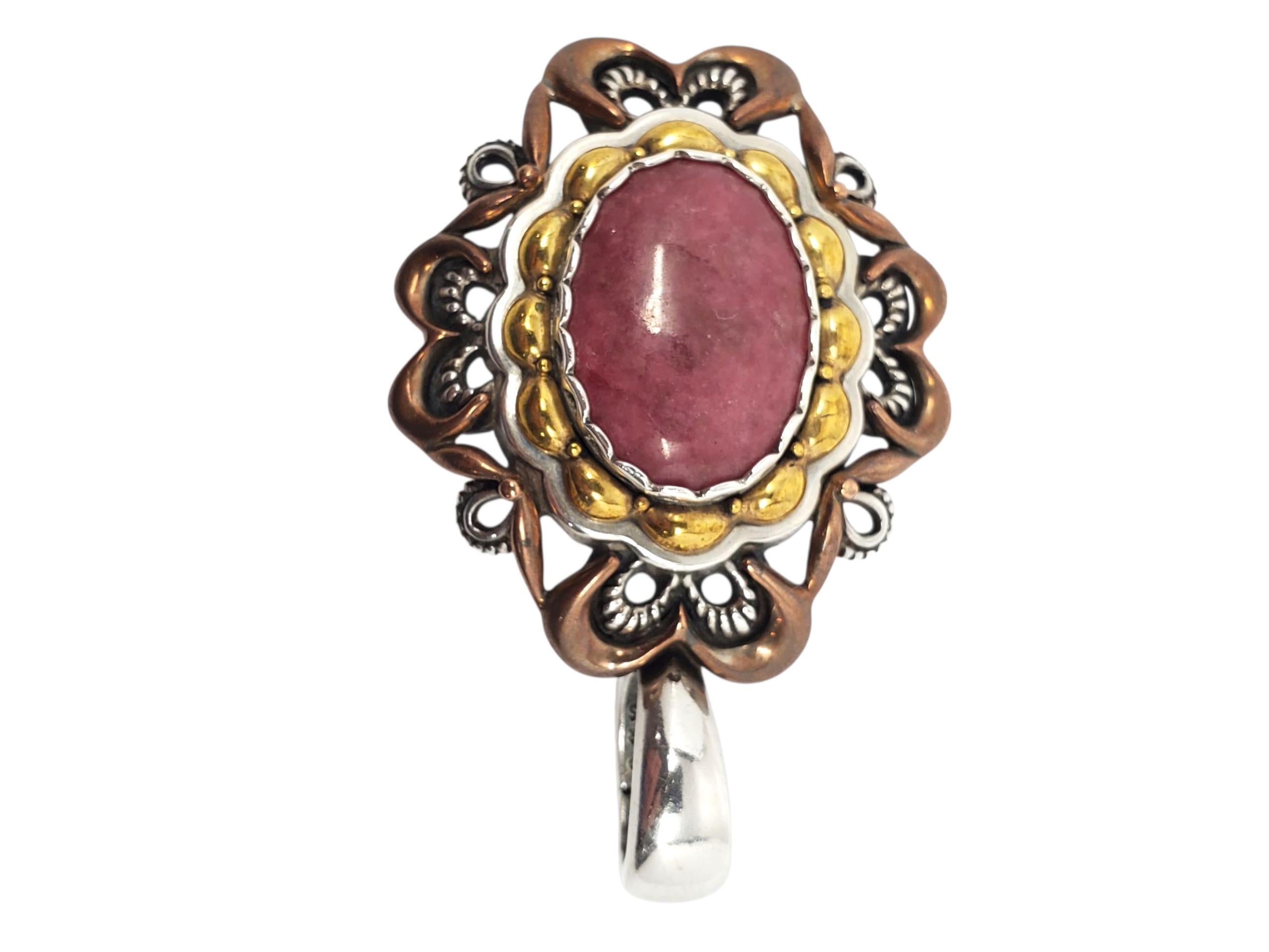 Contemporaneo Ciondolo di rodonite rosa in rame e ottone di Carolyn Pollack, argento sterling #23656 in vendita