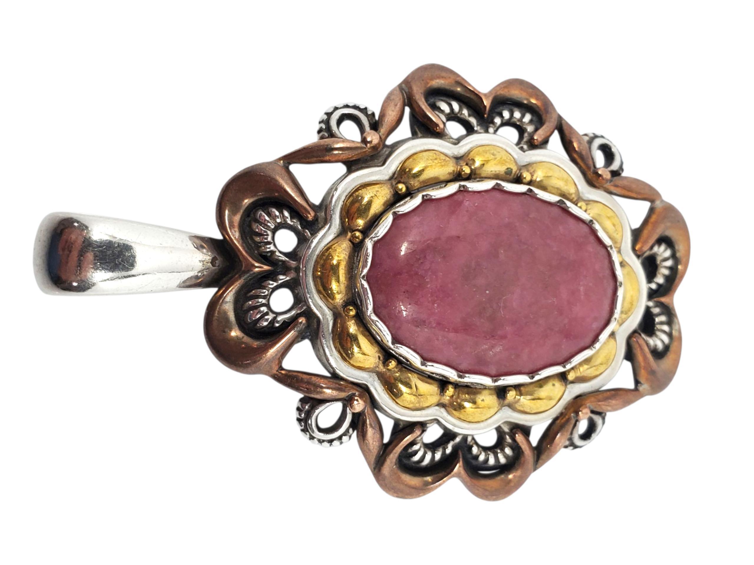 Taglio ovale Ciondolo di rodonite rosa in rame e ottone di Carolyn Pollack, argento sterling #23656 in vendita