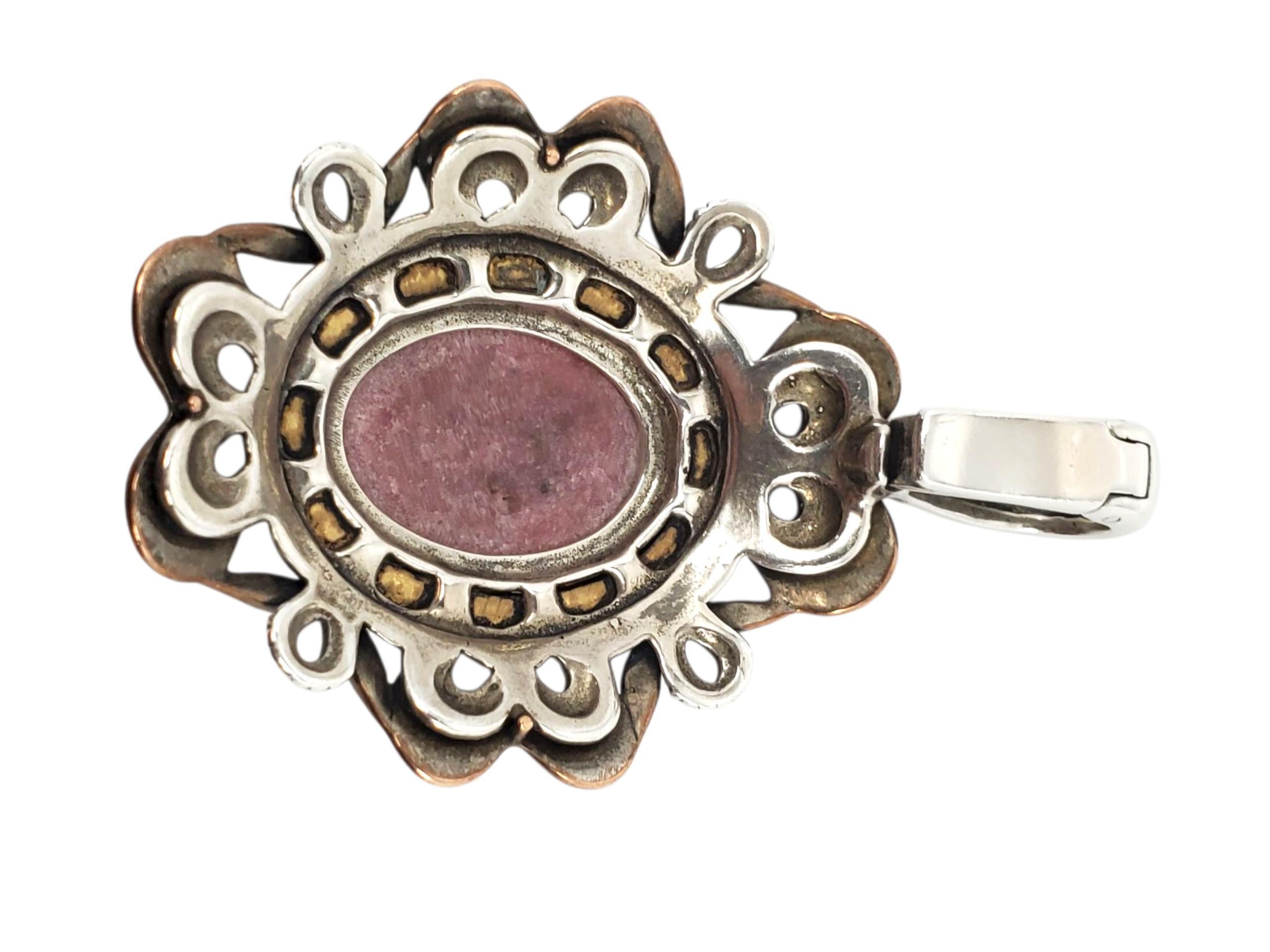 Ciondolo di rodonite rosa in rame e ottone di Carolyn Pollack, argento sterling #23656 In condizioni buone in vendita a Washington Depot, CT