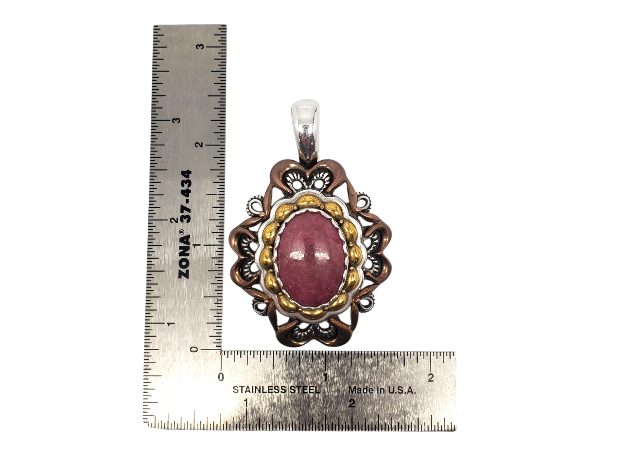 Ciondolo di rodonite rosa in rame e ottone di Carolyn Pollack, argento sterling #23656 in vendita 1