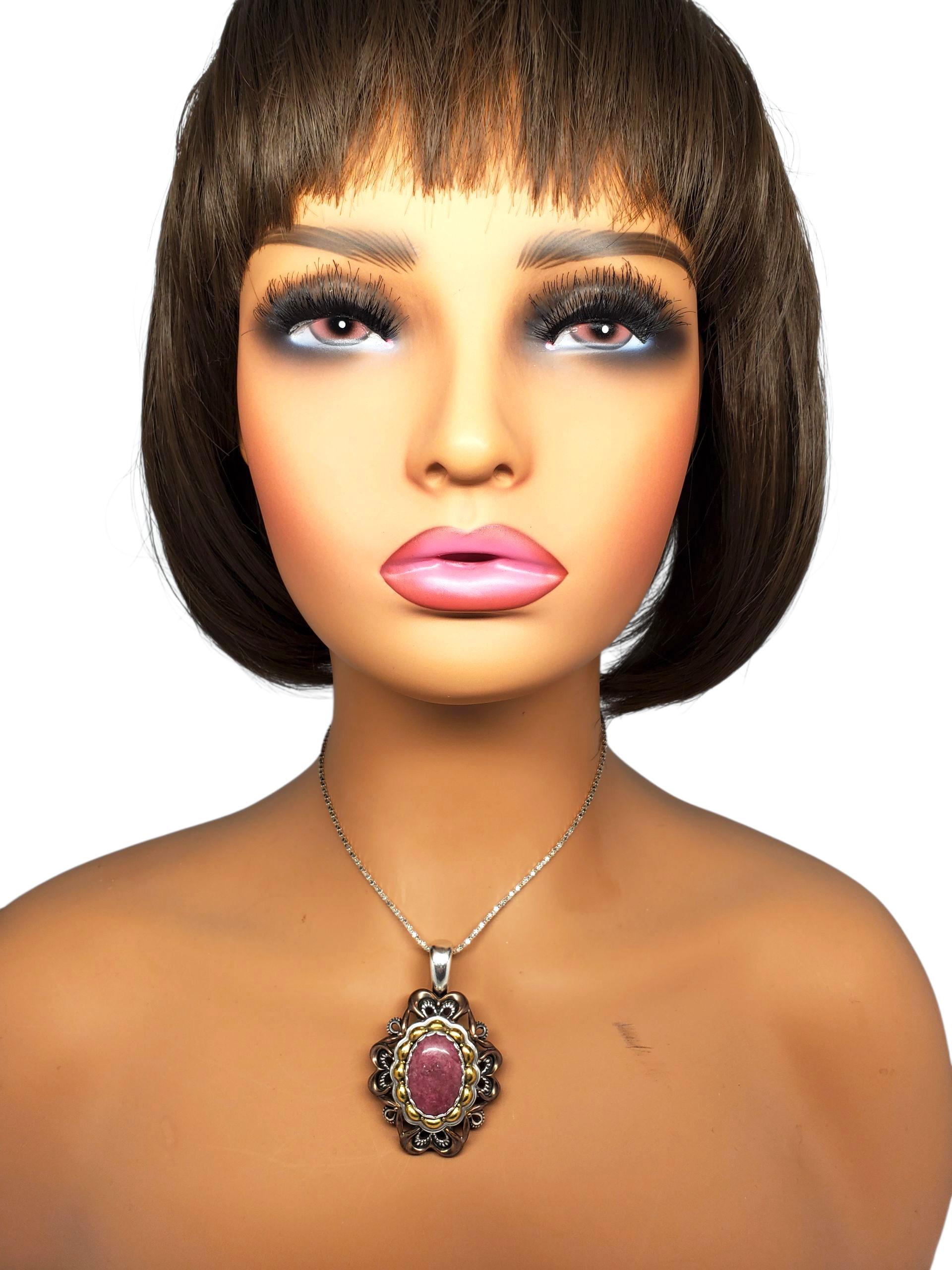 Ciondolo di rodonite rosa in rame e ottone di Carolyn Pollack, argento sterling #23656 in vendita 3