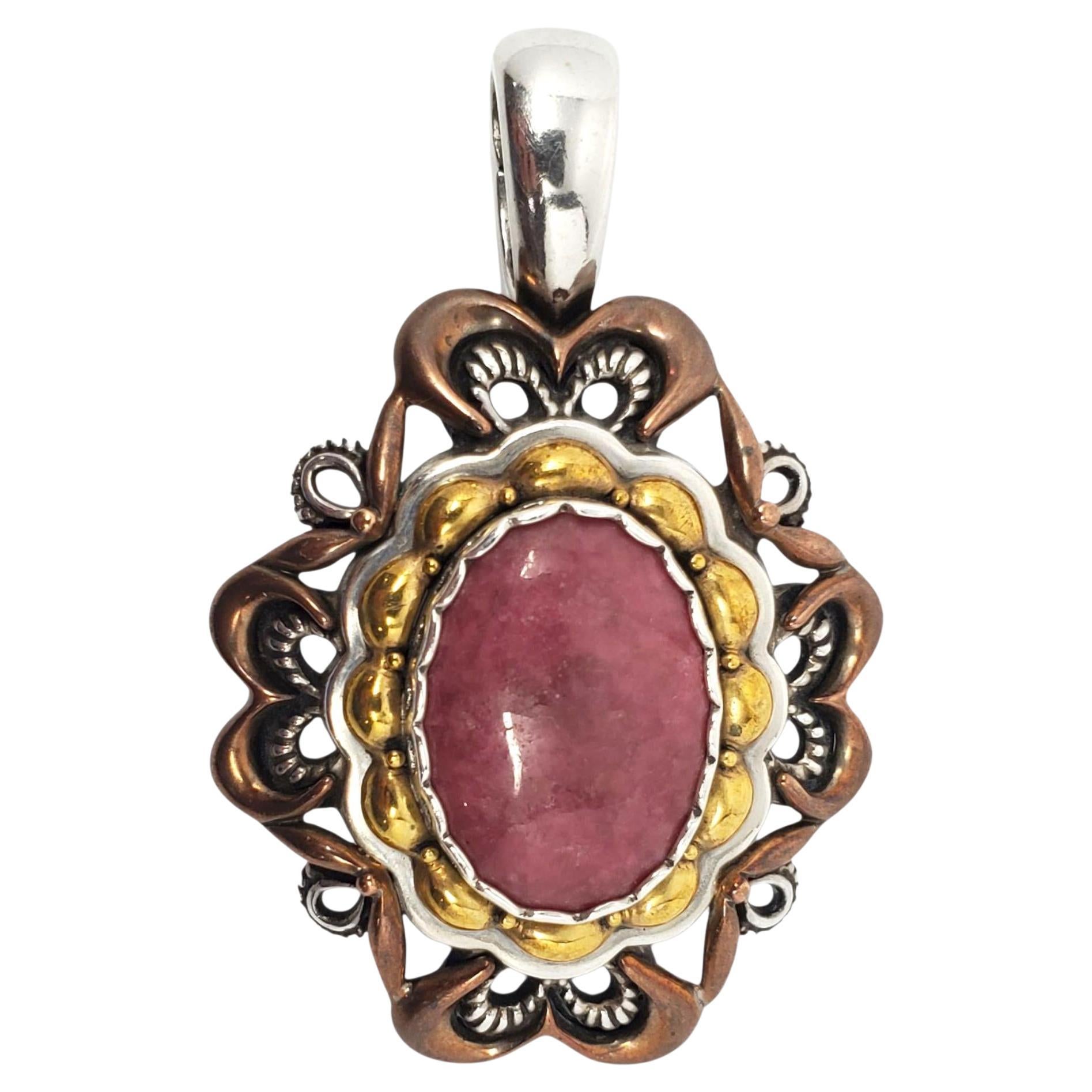 Ciondolo di rodonite rosa in rame e ottone di Carolyn Pollack, argento sterling #23656 in vendita