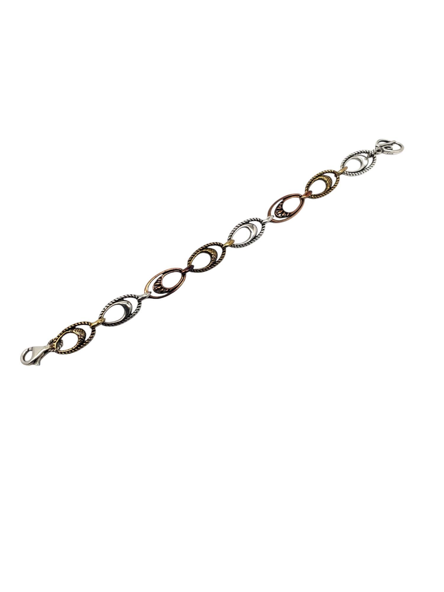 Carolyn Pollack Sterling Silver Copper Brass Link Bracelet #21028 In Good Condition For Sale In Washington Depot, CT