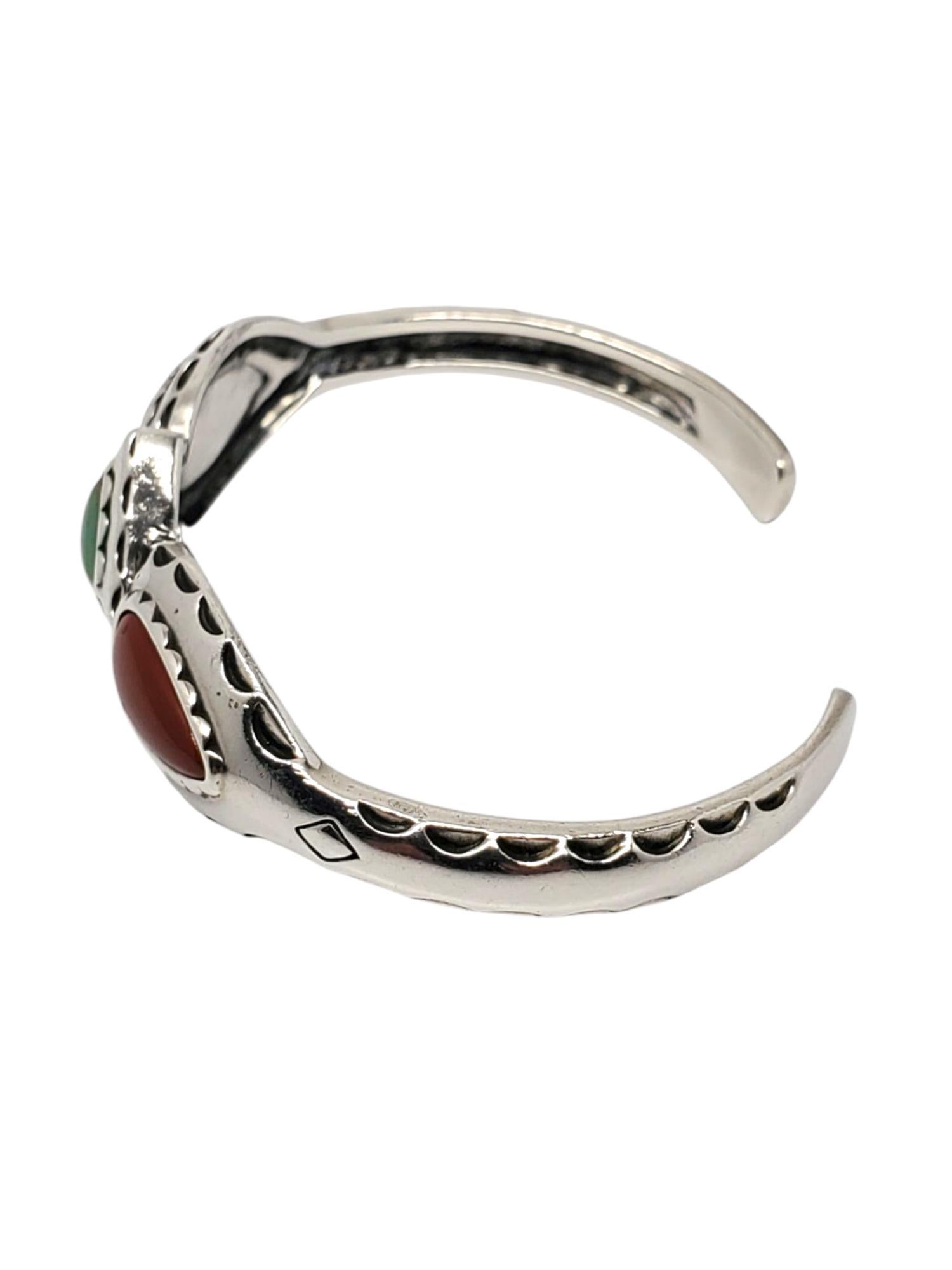 Carolyn Pollack, manchette en argent sterling et cornaline verte Variscite #21007 Bon état - En vente à Washington Depot, CT