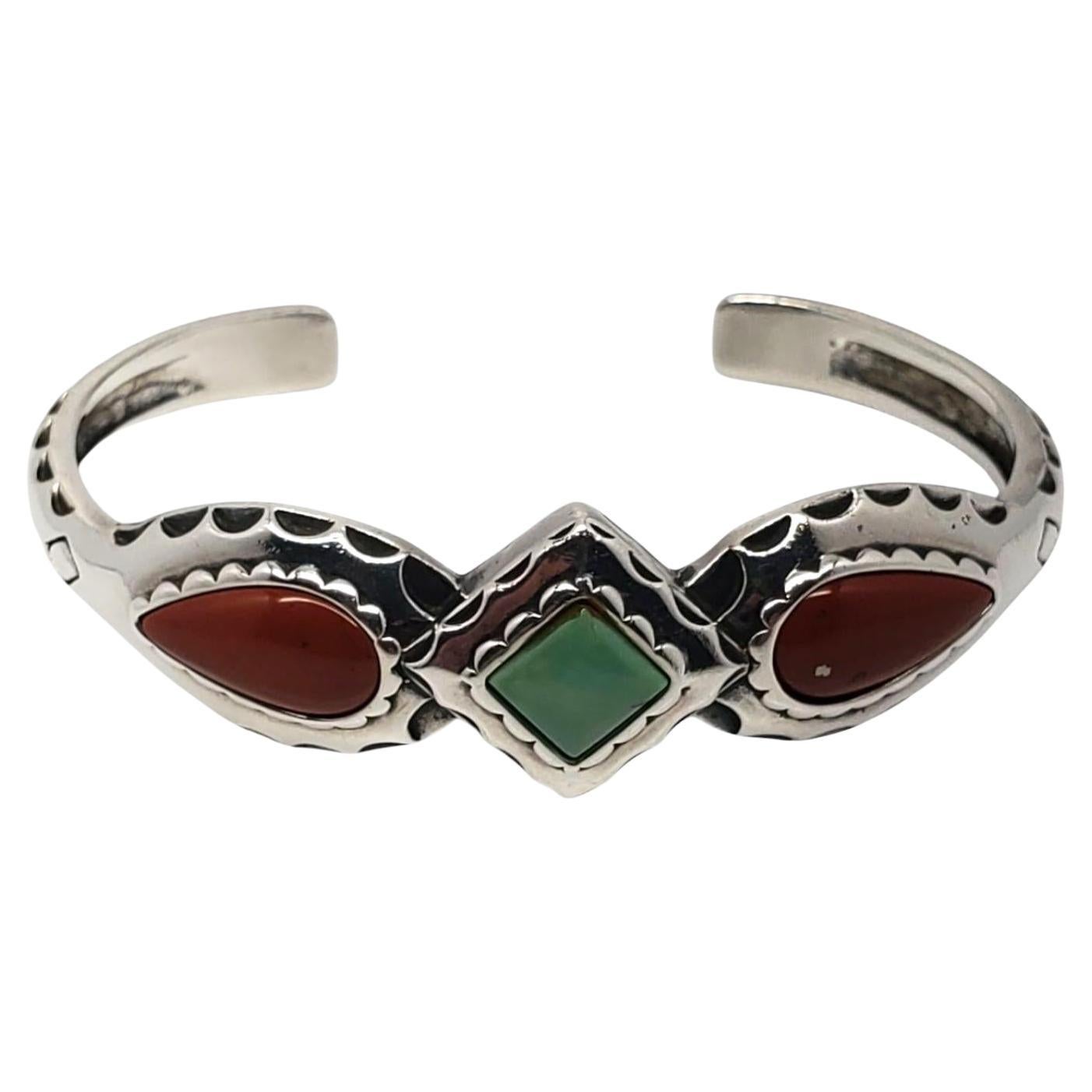 Carolyn Pollack Sterling Silver Green Variscite Carnelian Cuff Bracelet #21007