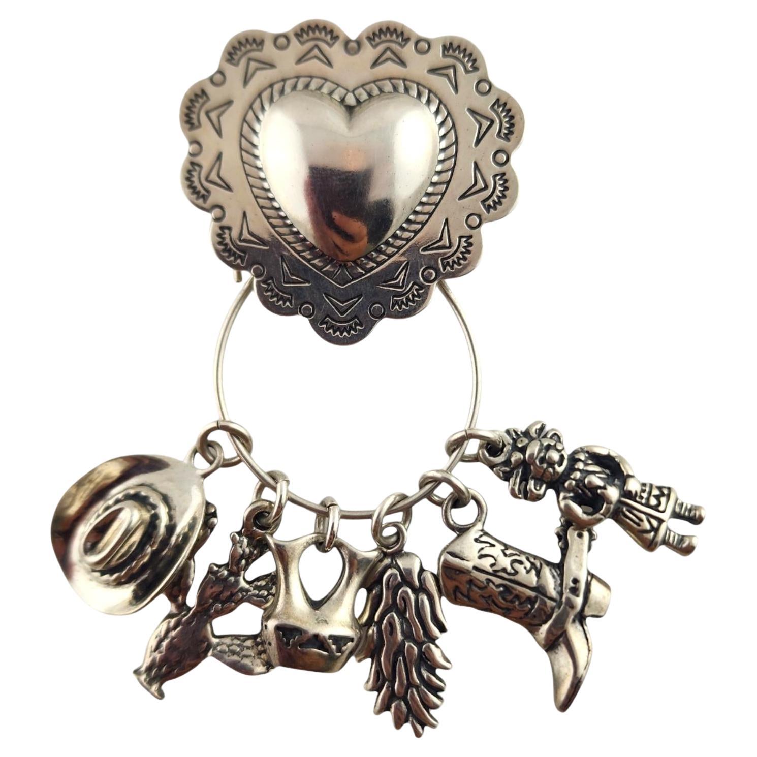 Carolyn Pollack Sterling Silver Heart Charm Holder Pendant with Charms  #17120 For Sale
