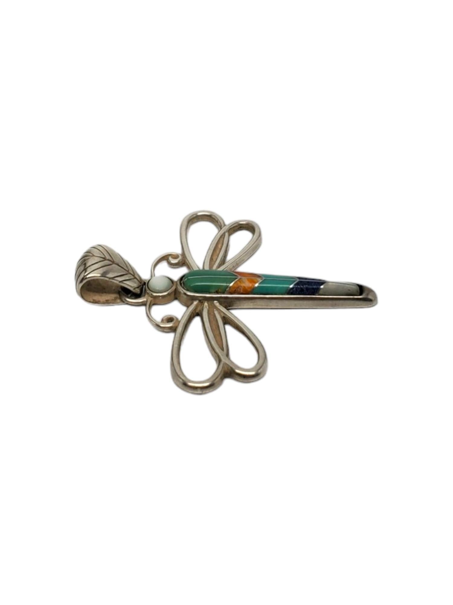Carolyn Pollack Sterling Silver Inlaid Dragon Fly Pendant  #17101 In Good Condition For Sale In Washington Depot, CT
