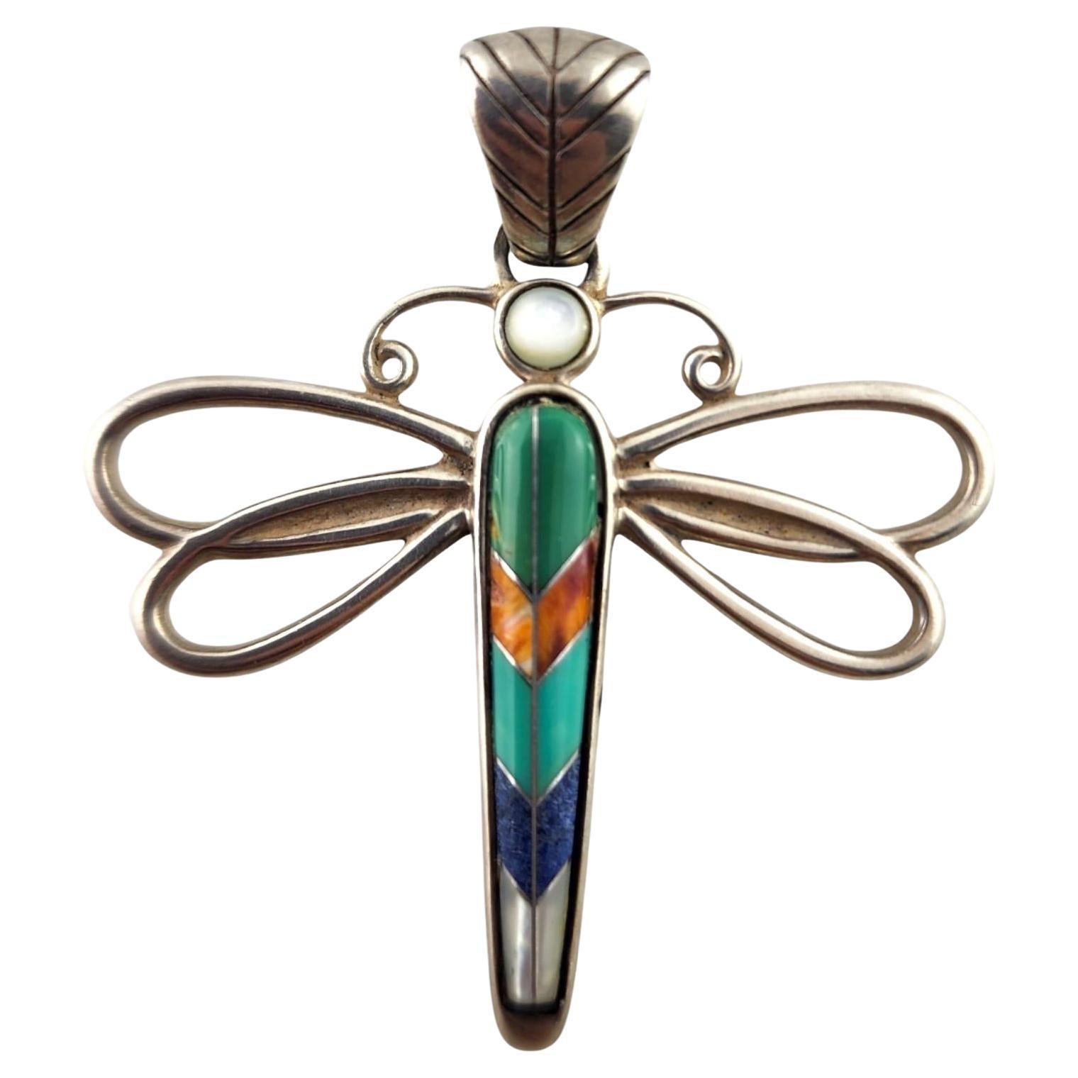Carolyn Pollack Sterling Silver Inlaid Dragon Fly Pendant  #17101
