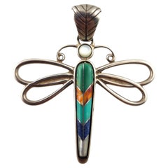 Carolyn Pollack Sterling Silver Inlaid Dragon Fly Pendant  #17101