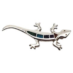 Carolyn Pollack Sterling Silver & Inlaid Gemstone Lizard Pin  #17124
