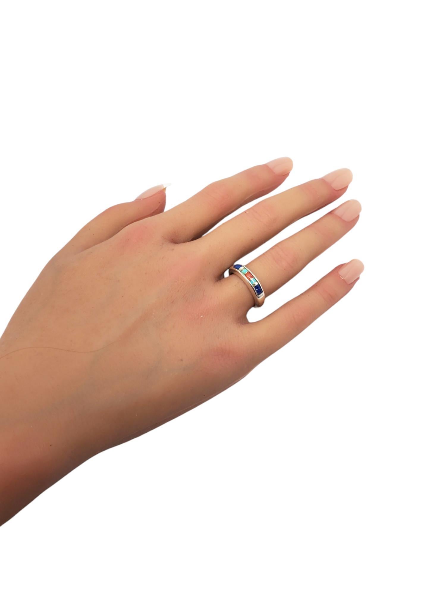 Carolyn Pollack Anello a fascia in argento sterling con lapis, corallo e turchese, misura 6 #19217 in vendita 1