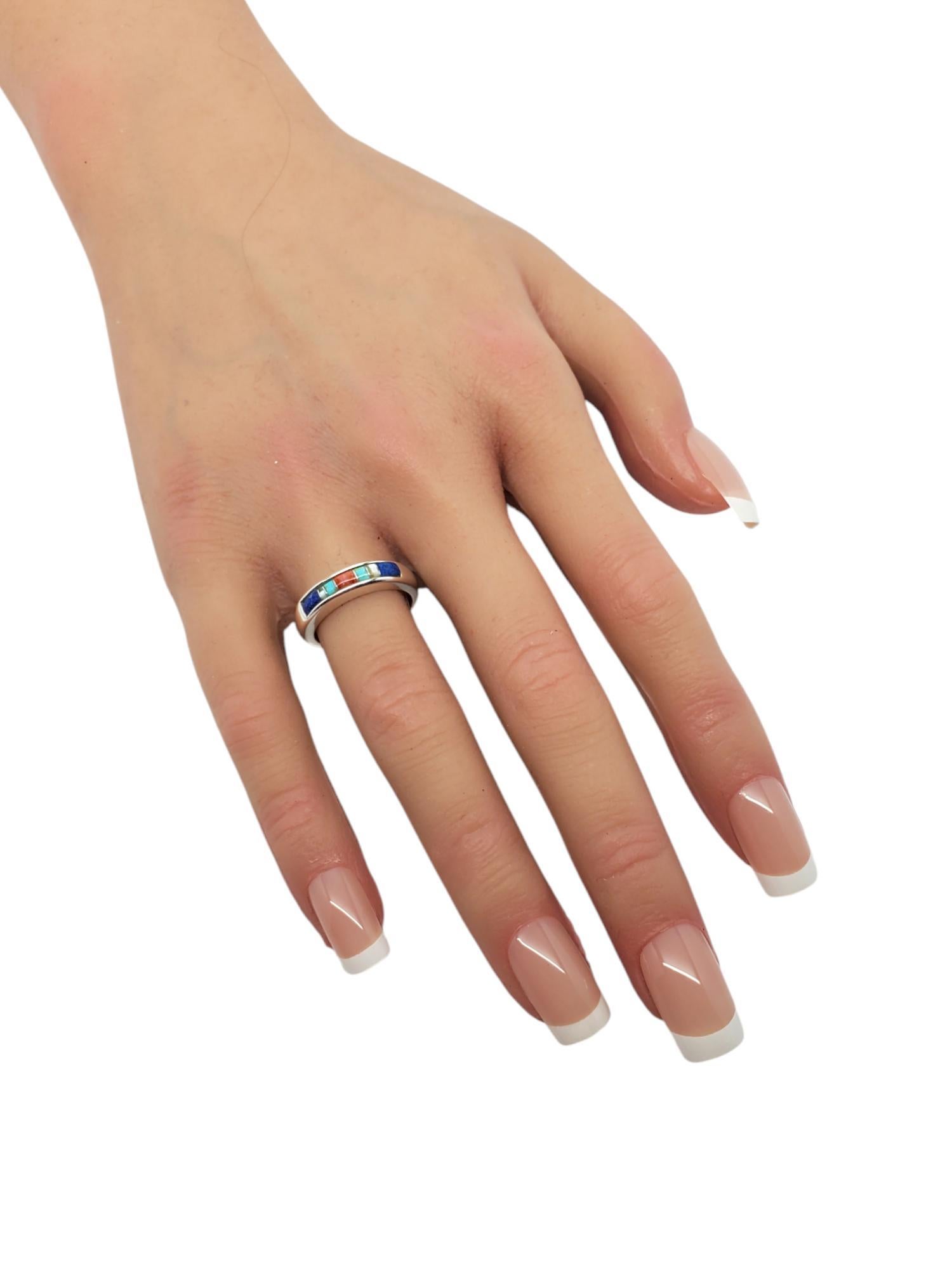 Carolyn Pollack Anello a fascia in argento sterling con lapis, corallo e turchese, misura 6 #19217 in vendita 2