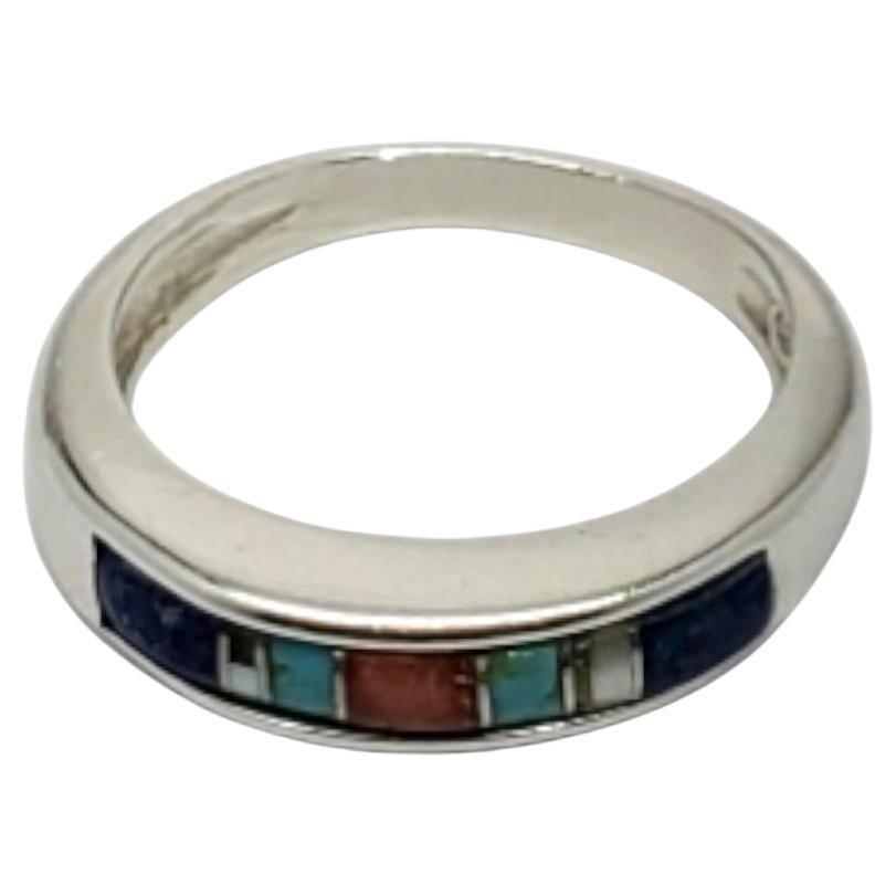 Carolyn Pollack Sterling Silver Lapis, Coral & Turquoise Band Ring Size 6 #19217