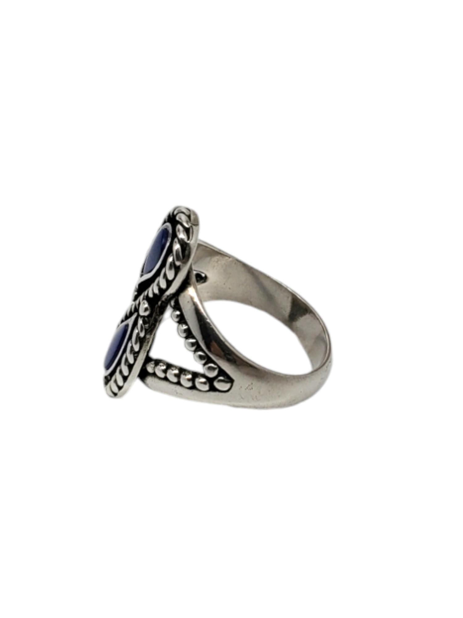 Carolyn Pollack Sterling Silver Lapis Lazuli Ring Size 9

This stunning ring by Carolyn Pollack has 2 Lapis Lazuli stones and is set in detailed sterling silver.

Size: 9

Shank: 4.61 mm

Stamped 925 CJ

Weigh: 6.1 dwt./ 9.6 gr.

Very good