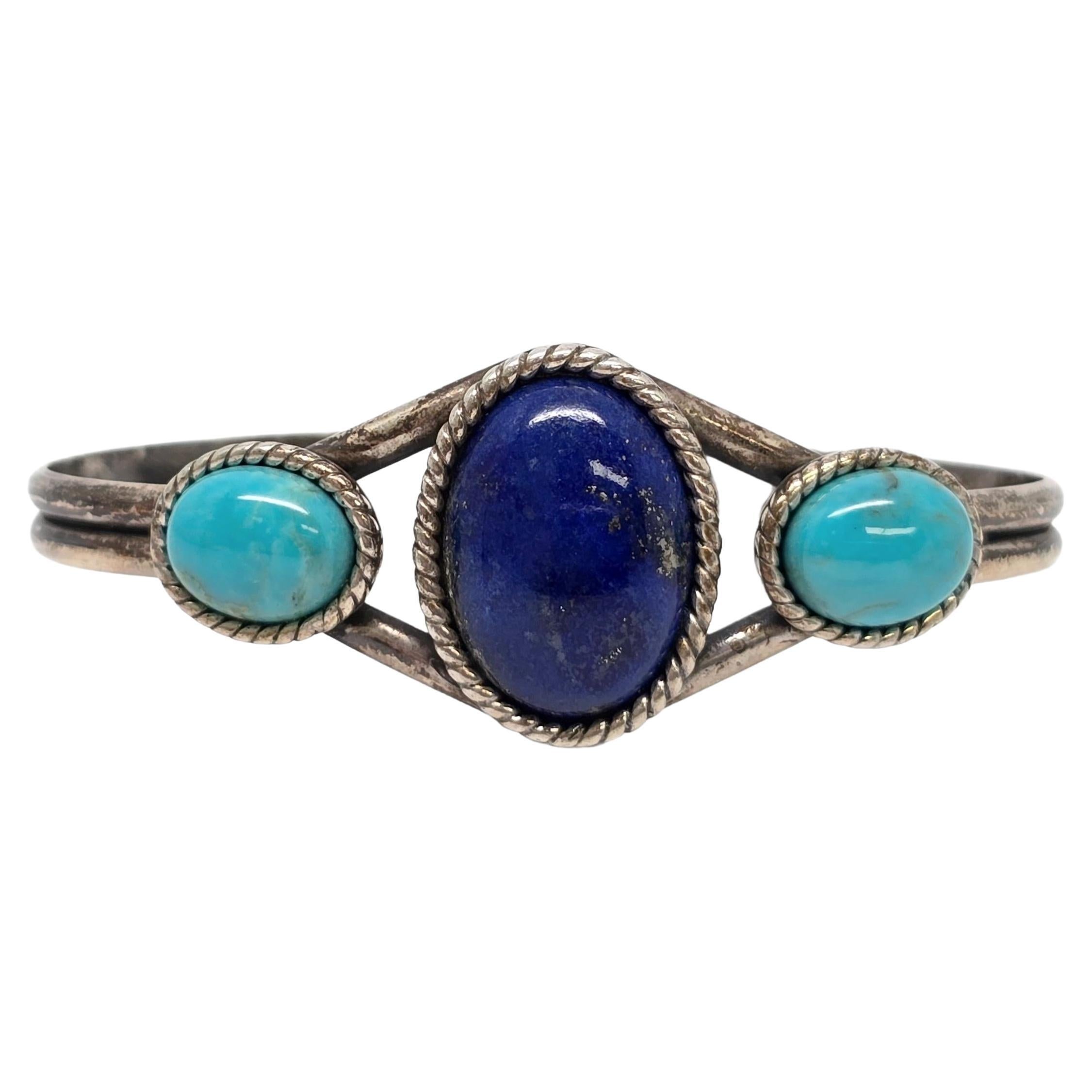 Carolyn Pollack Sterling Silver Lapis Lazuli Turquoise Cuff Bracelet #19880