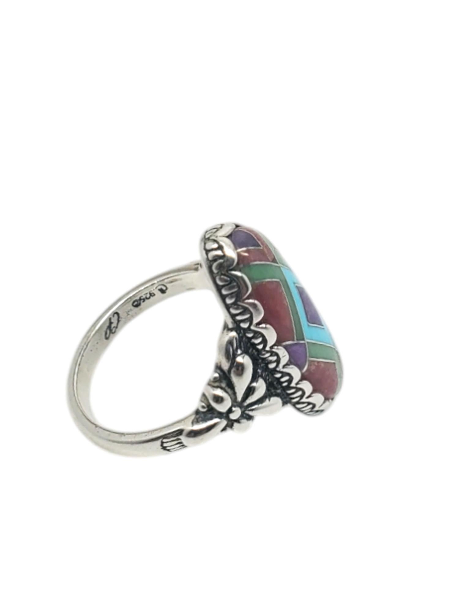 Carolyn Pollack Sterling Silver Marquise Inlay Gemstone Ring Size 8 # 20219 In Good Condition In Washington Depot, CT