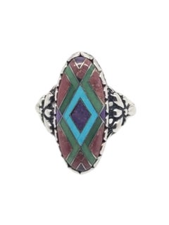 Vintage Carolyn Pollack Sterling Silver Marquise Inlay Gemstone Ring Size 8 # 20219