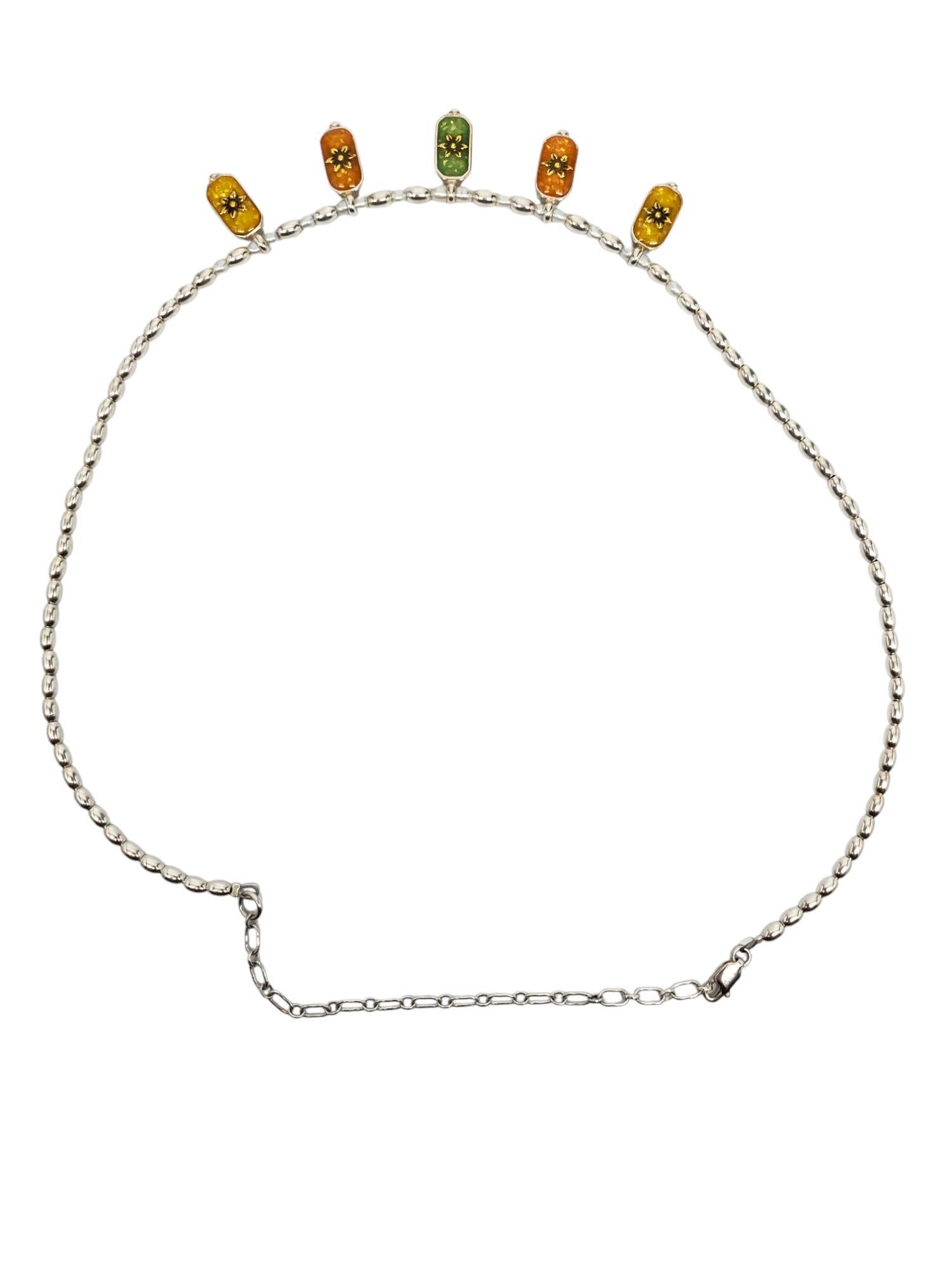 Carolyn Pollack - Collana con ciondoli floreali multicolore in argento Sterling #21217 In condizioni buone in vendita a Washington Depot, CT