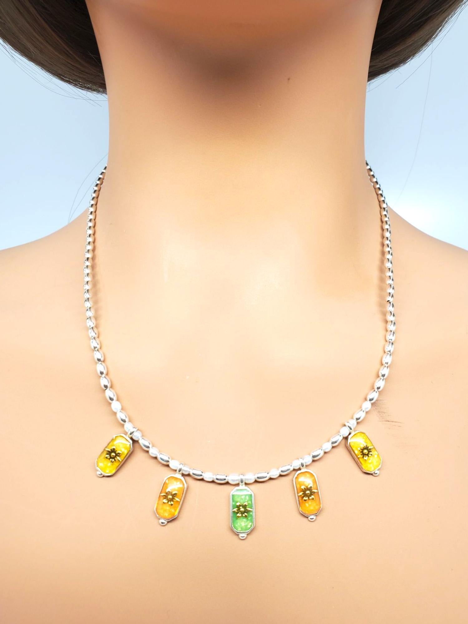 Carolyn Pollack - Collana con ciondoli floreali multicolore in argento Sterling #21217 in vendita 4