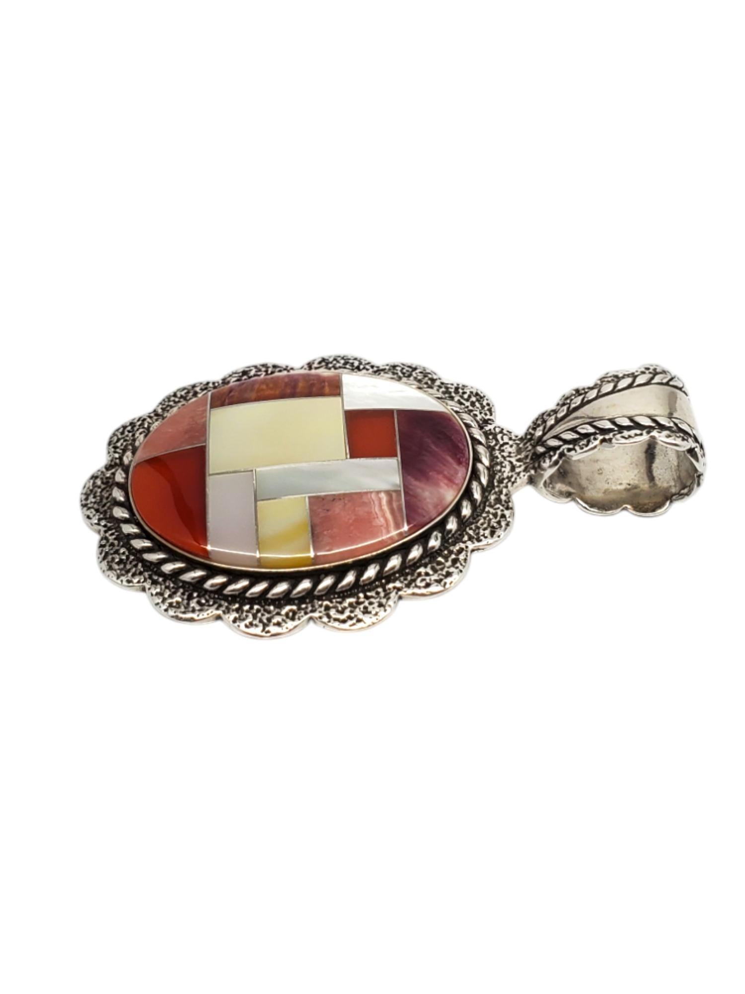 Carolyn Pollack Sterling Silver Multi-Stone Inlay Pendant #20174 In Good Condition In Washington Depot, CT