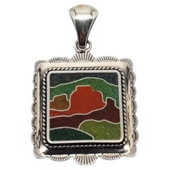 Vintage Carolyn Pollack Sterling Silver Multi Stone Mosaic Southwestern Pendant # 19220