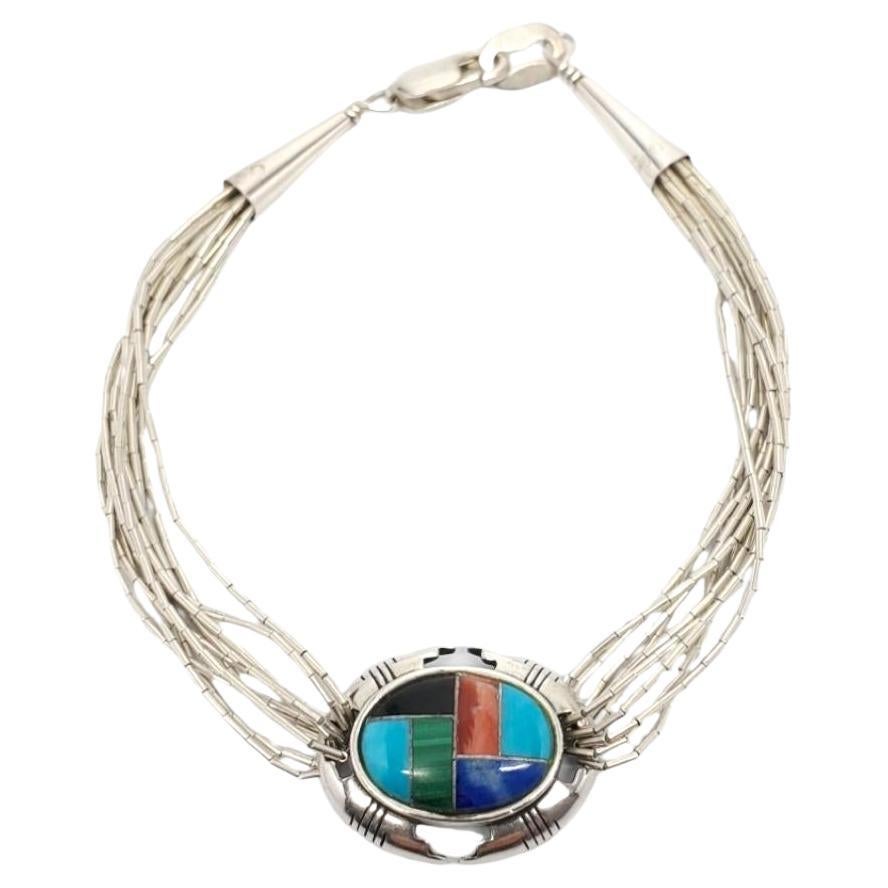 Carolyn Pollack Sterling Silver Multicolored Inlaid Bracelet #17121