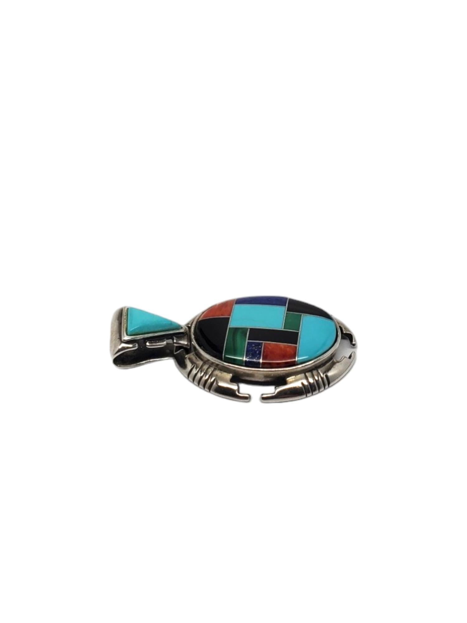 Mixed Cut Carolyn Pollack Sterling Silver Multicolored Inlaid Gemstone Pendant #17134