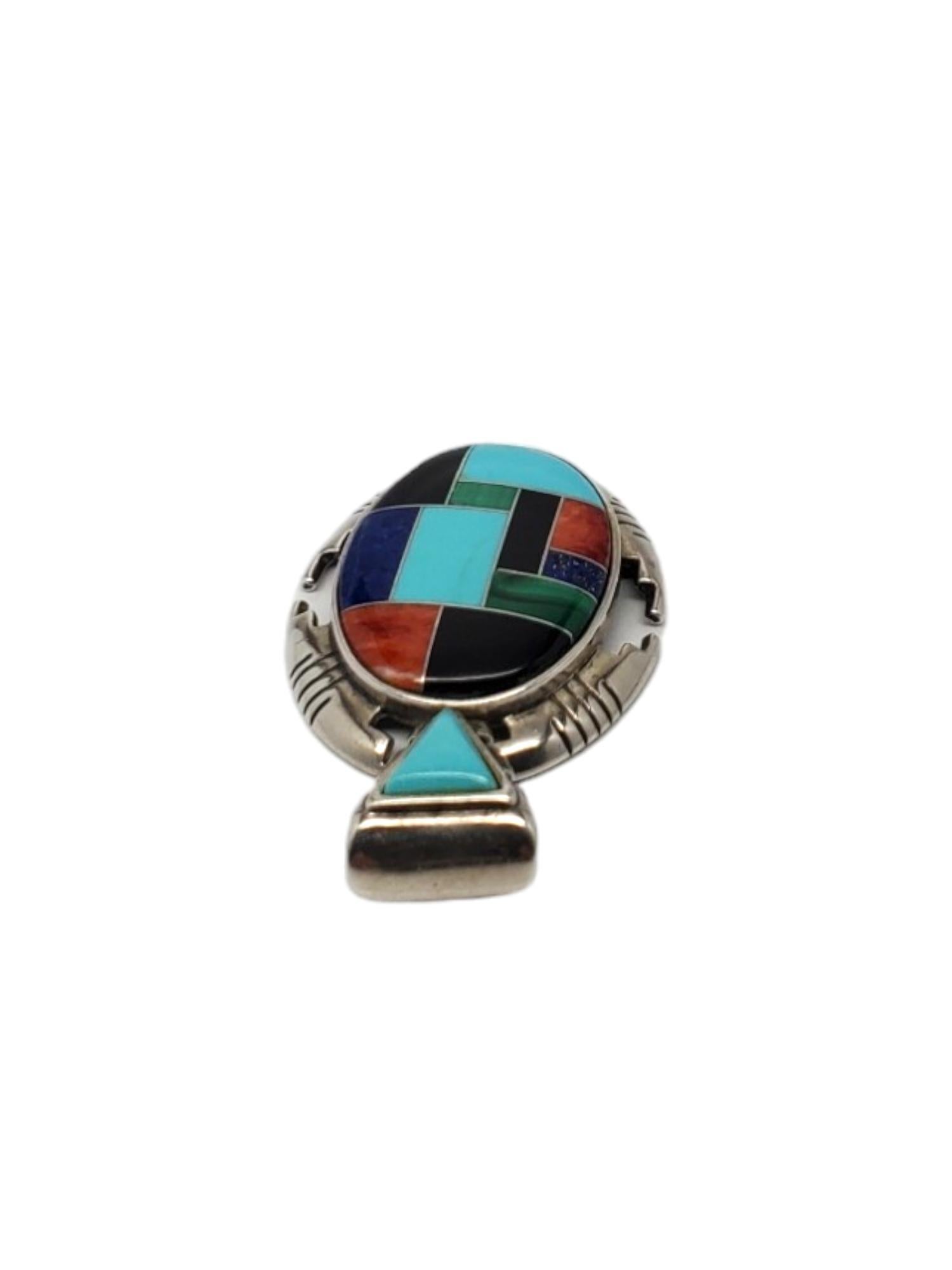 Carolyn Pollack Sterling Silver Multicolored Inlaid Gemstone Pendant #17134 In Good Condition In Washington Depot, CT