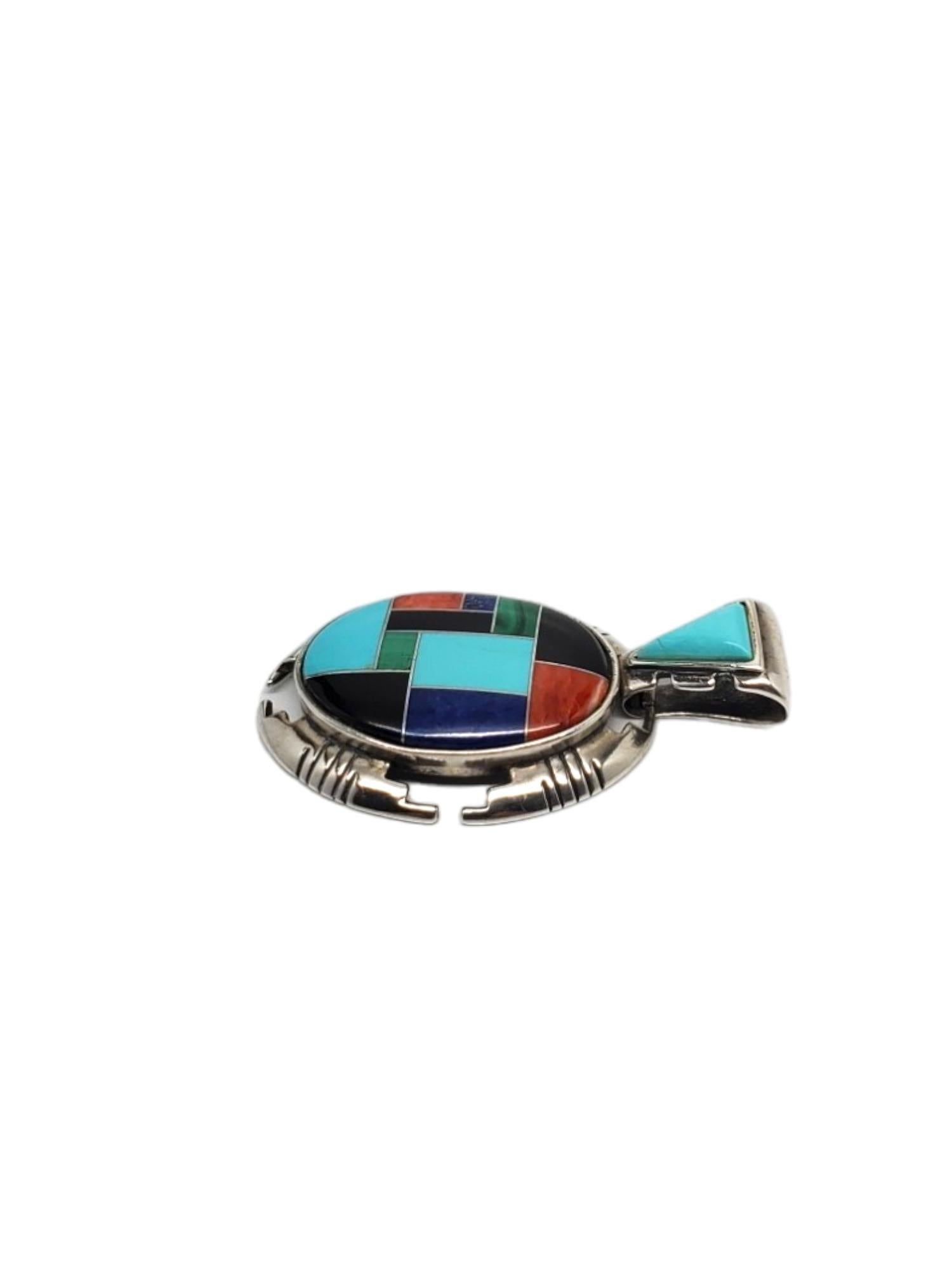 Women's or Men's Carolyn Pollack Sterling Silver Multicolored Inlaid Gemstone Pendant #17134