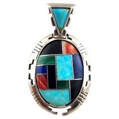 Carolyn Pollack Sterling Silver Multicolored Inlaid Pendant  #17129