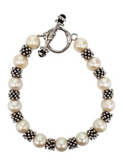 Carolyn Pollack Sterling Silver Pearl Beaded Toggle Bracelet #23803