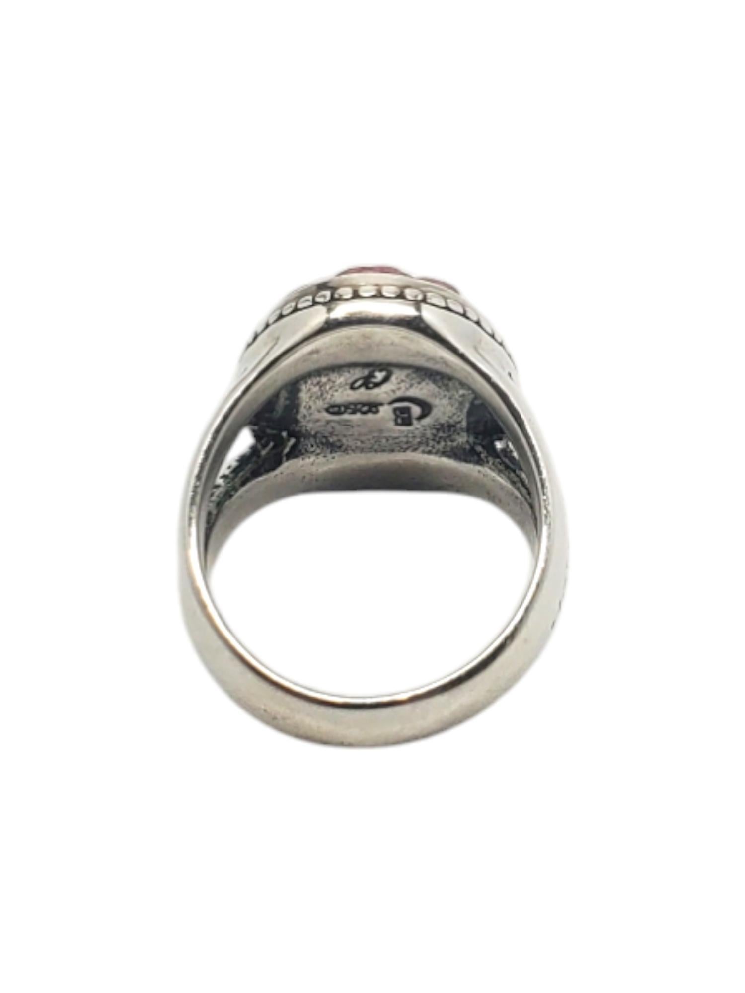 Oval Cut Carolyn Pollack Sterling Silver Rhodonite Carved Rose Ring Size 7 #20216 For Sale