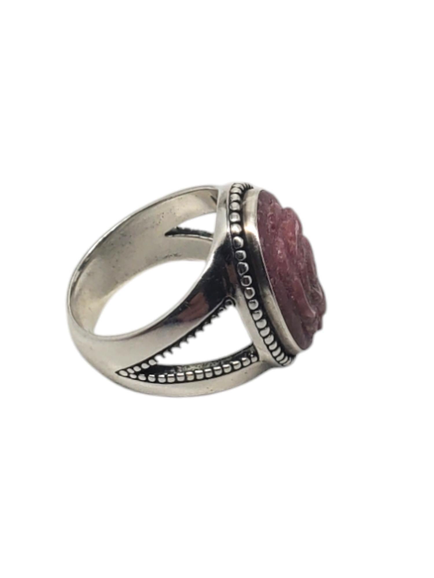 Carolyn Pollack Sterling Silver Rhodonite Carved Rose Ring Size 7 #20216 In Good Condition For Sale In Washington Depot, CT