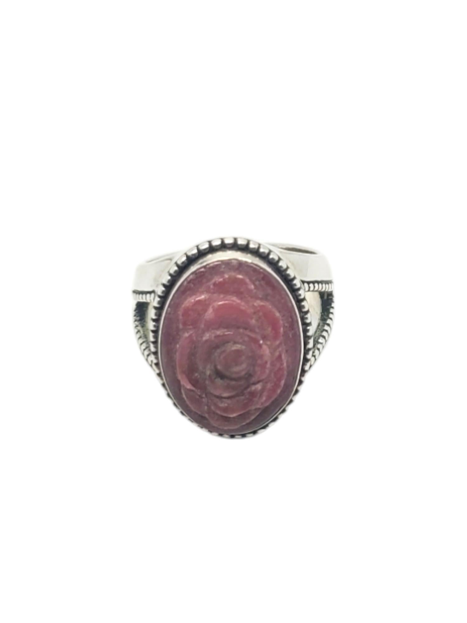 Carolyn Pollack Sterling Silver Rhodonite Carved Rose Ring Size 7 #20216