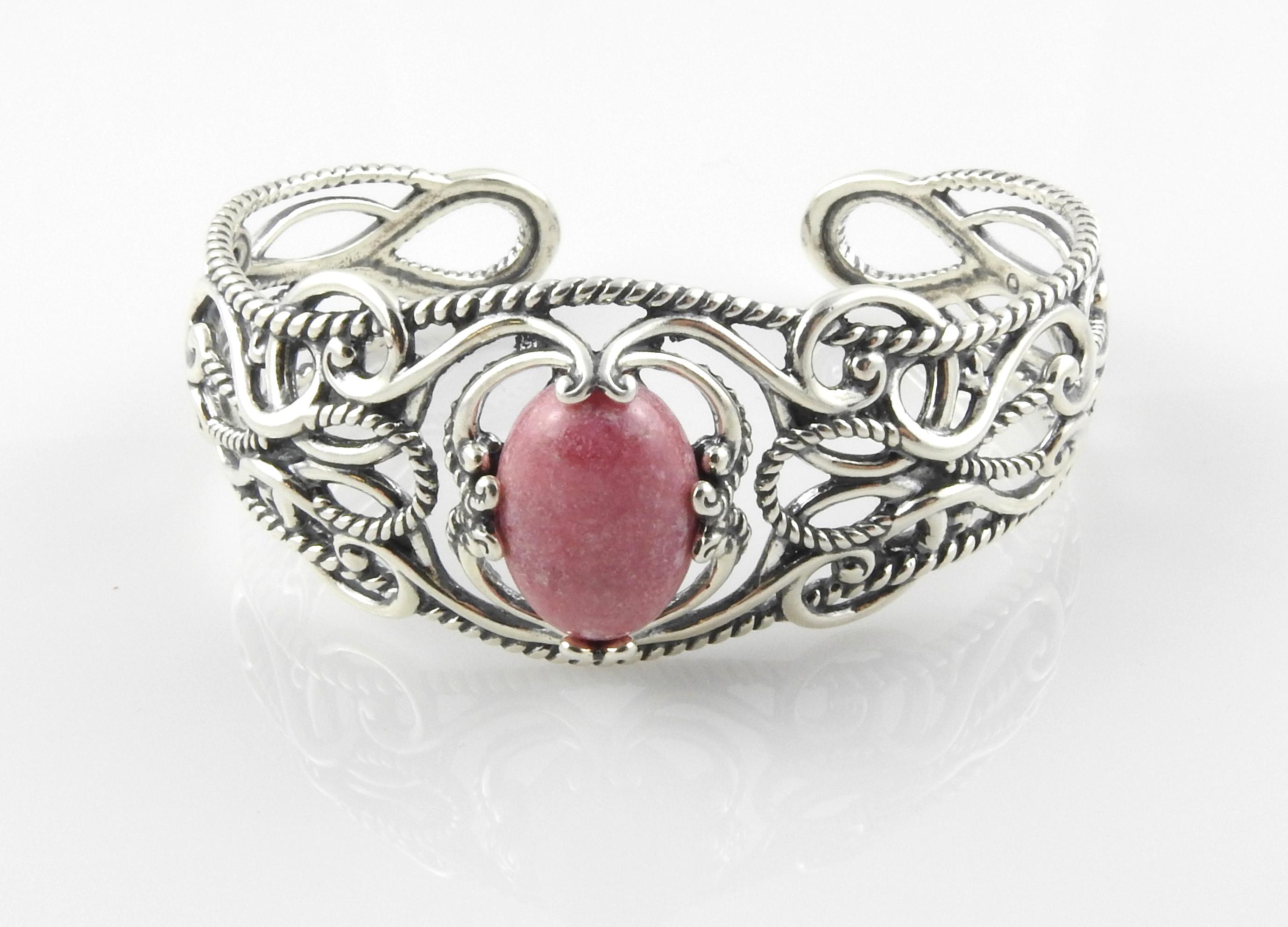 Carolyn Pollack Sterling Silver Rhodonite Cuff Bracelet In Good Condition In Washington Depot, CT